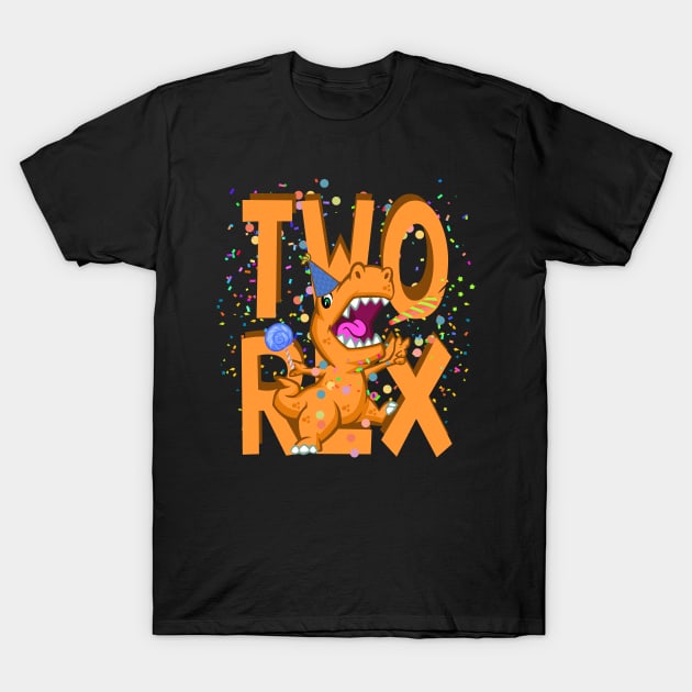 Two Rex Dinosaur 2. Birthday Two Years Bday Party T-Shirt by 2blackcherries